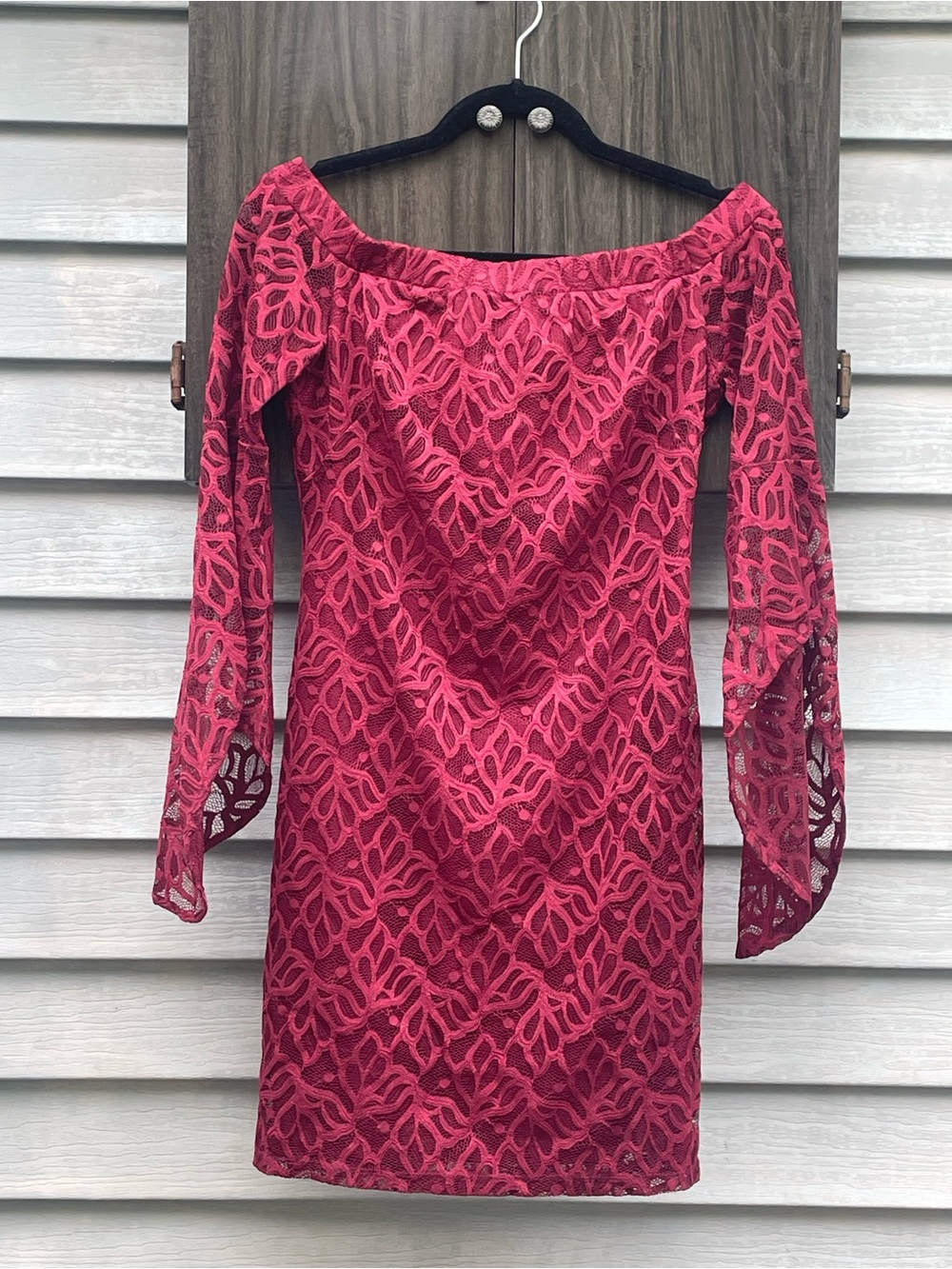 Bebe Red Lace Off Shoulder Dress 10